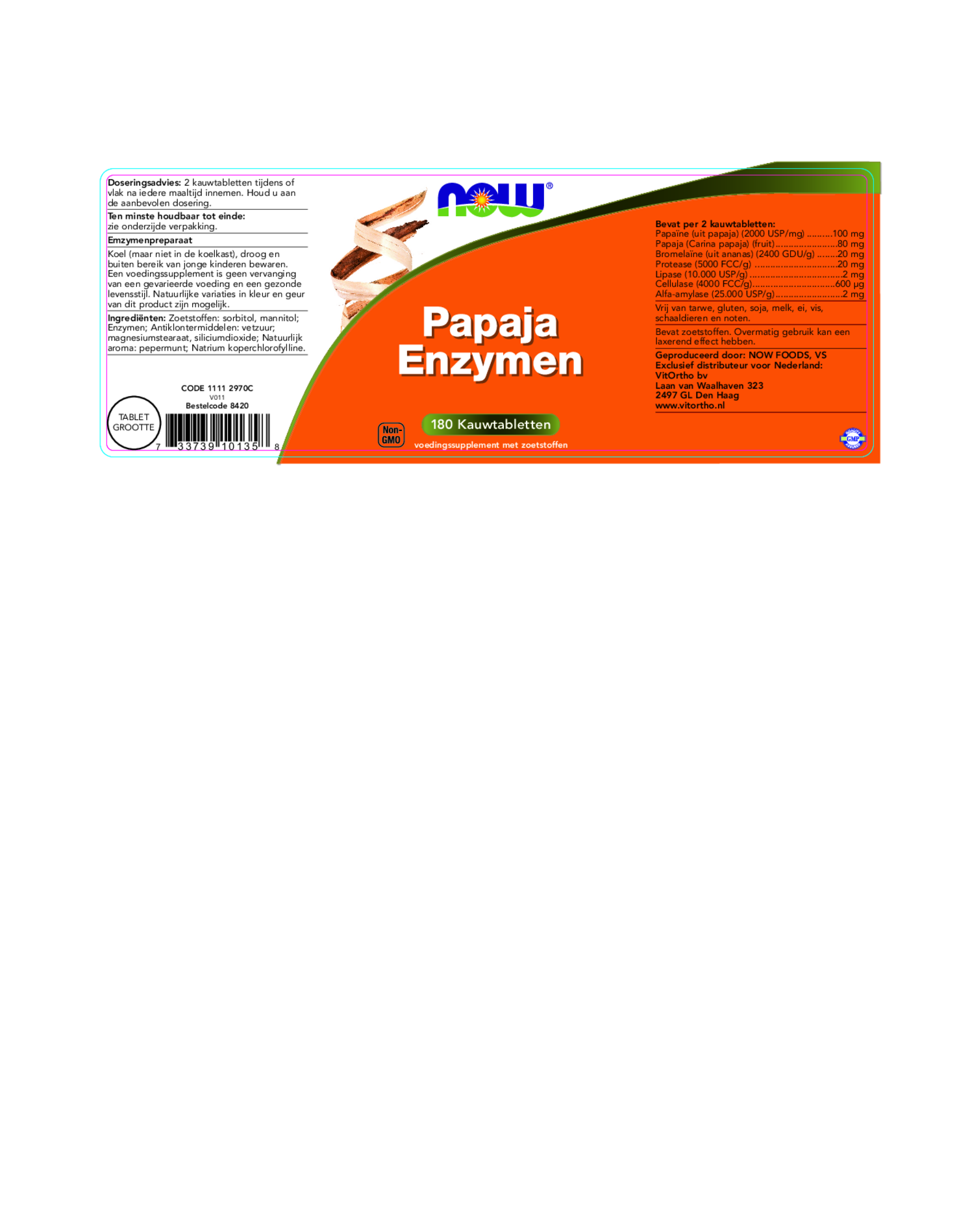 Papaja Enzymen Kauwtabletten afbeelding van document #1, etiket